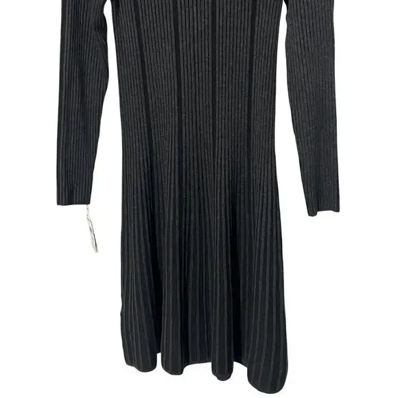 FRENCH CONNECTION WOMENS MEDIUM RIBBED KNIT LONG-SLEEVE DRESS CHARCOAL BLACK NEW - Picture 9 of 12